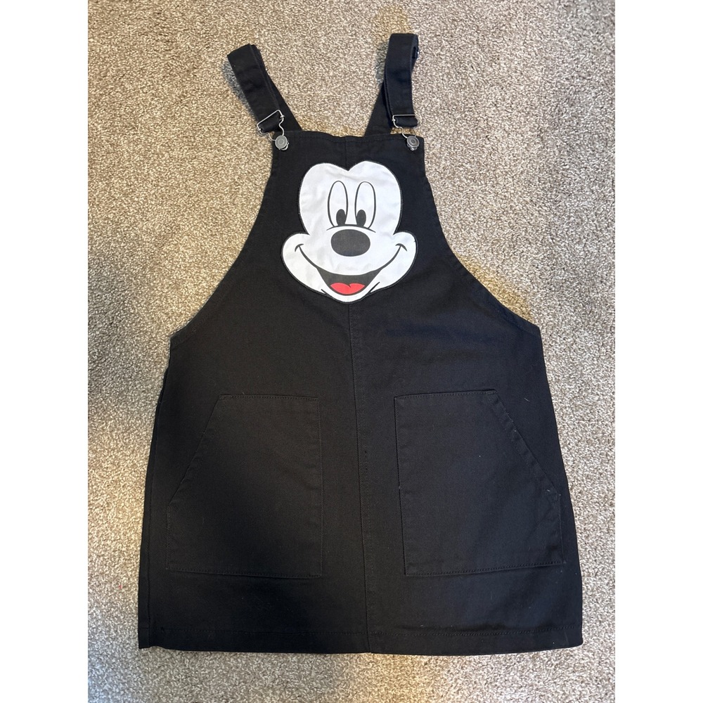 Disney Mickey Mouse Pinafore Dress Womens Medium Black Excellent Bib Overalls